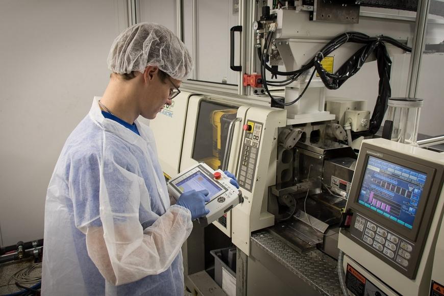 Michael at the Press in the Cleanroom